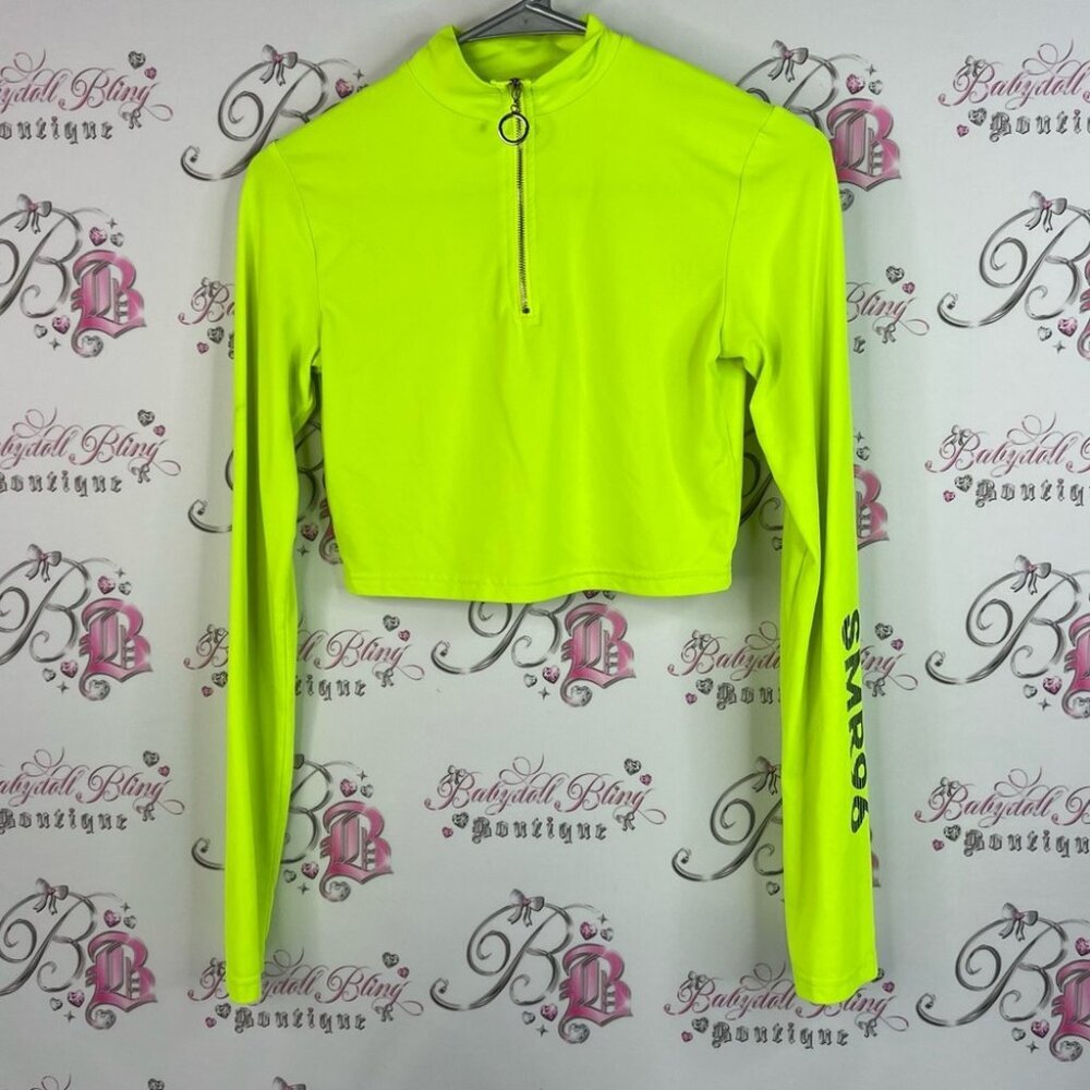 Sommer ray cropped half zip sweater Neon Green Long Sleeve Crop Top